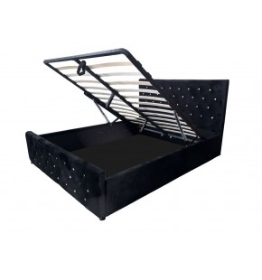Upholstered Bed with Gas Lift Storage and Feature Diamentes at Warehouse Direct Prices