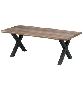 Coffee Table Natural Edge Laminated Veneer120*60cm with X Shape Metal Legs