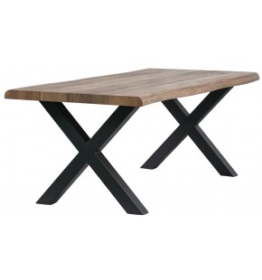 Coffee Table Natural Edge Laminated Veneer120*60cm with X Shape Metal Legs