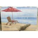 80X120cm 100% Oil Painting - Beach scene with Umbrella and sunlounge