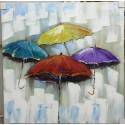 90X90cm 100% Oil Painting - abstract multi colour umbrellas