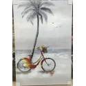 60X90cm 100% Oil Painting - beach scene the bike is made of metal