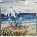 80X80cm 100% Oil Painting - beach scene with deck chairs and umbrella