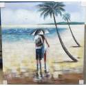 80X80cm 100% Oil Painting - couple in beach scene people are metal fabricated