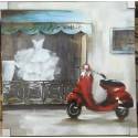 80X80cm 100% Oil Painting - motor bike in from of cafe