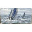 60X120cm 100% Oil Painting - Racing Yachts with feature metal highlights