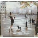 100X100cm 100% Oil Painting - Lady with a dog with featured metal highlights