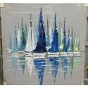 100X100cm 100% Oil Painting - Yachts with blue and green