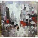 80X80cm 100% Oil Painting - abstract people walking between buildings on a mall